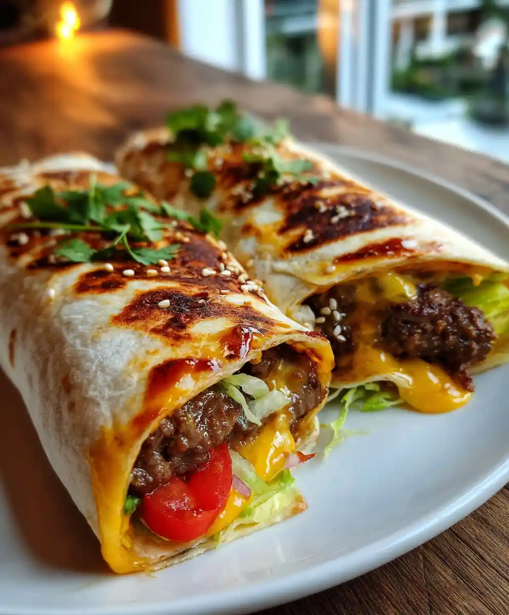 Grilled Cheeseburger Wraps with Chipotle BBQ Ribbon