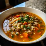 Ground Beef Barley Soup With Roasted Red Pepper Swirl 1767859725.7326071