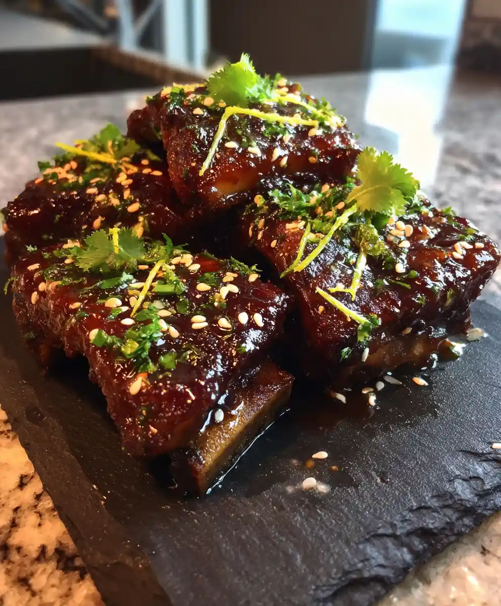Honey Garlic Beef Short Ribs with Sesame Lime Drizzle
