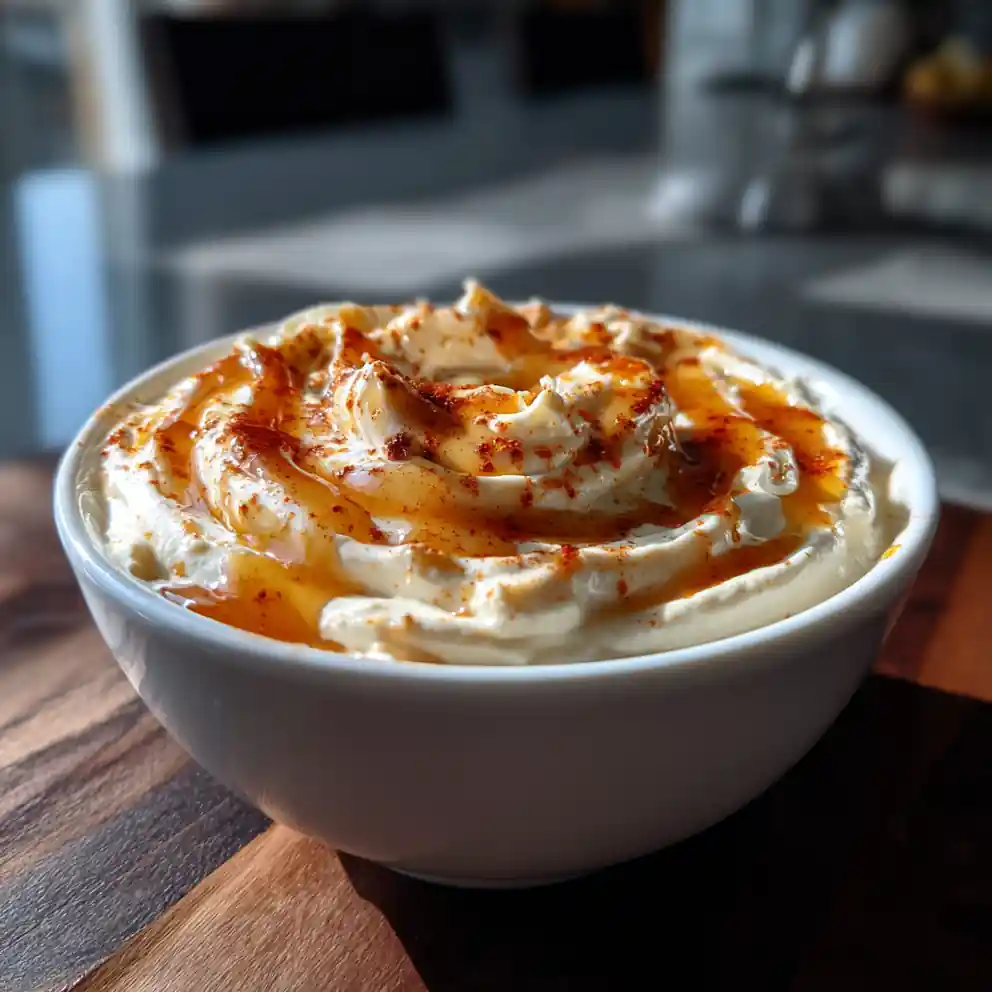 Hot Honey Ranch Dip with Roasted Garlic Caramel Swirl