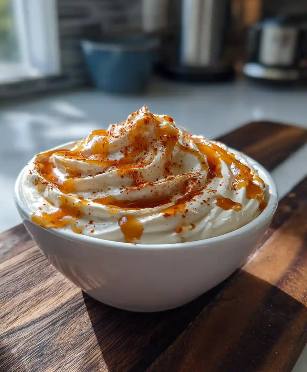 Hot Honey Ranch Dip with Roasted Garlic Caramel Swirl