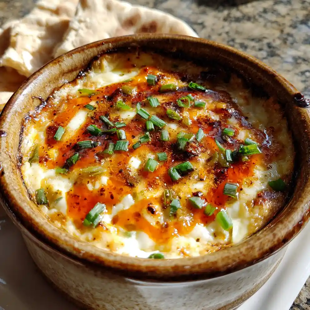 Hot Smoked Gouda Beef Dip with Roasted Red Pepper Swirl