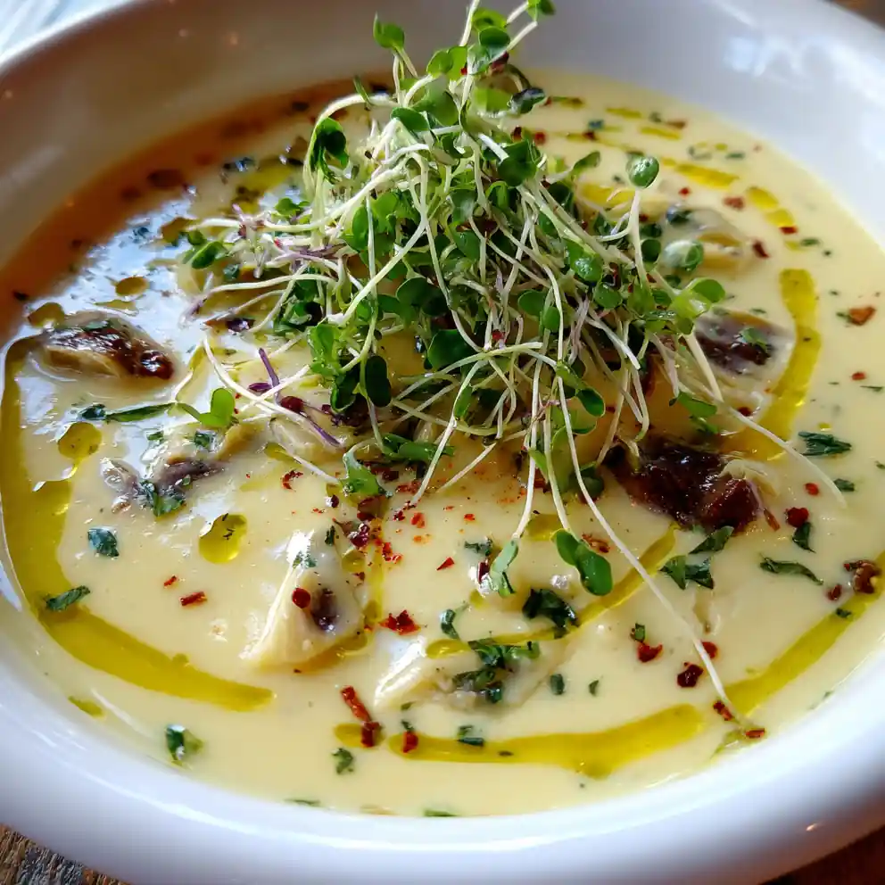 Lemon Bright Tuscan Artichoke Soup with Ricotta Swirl