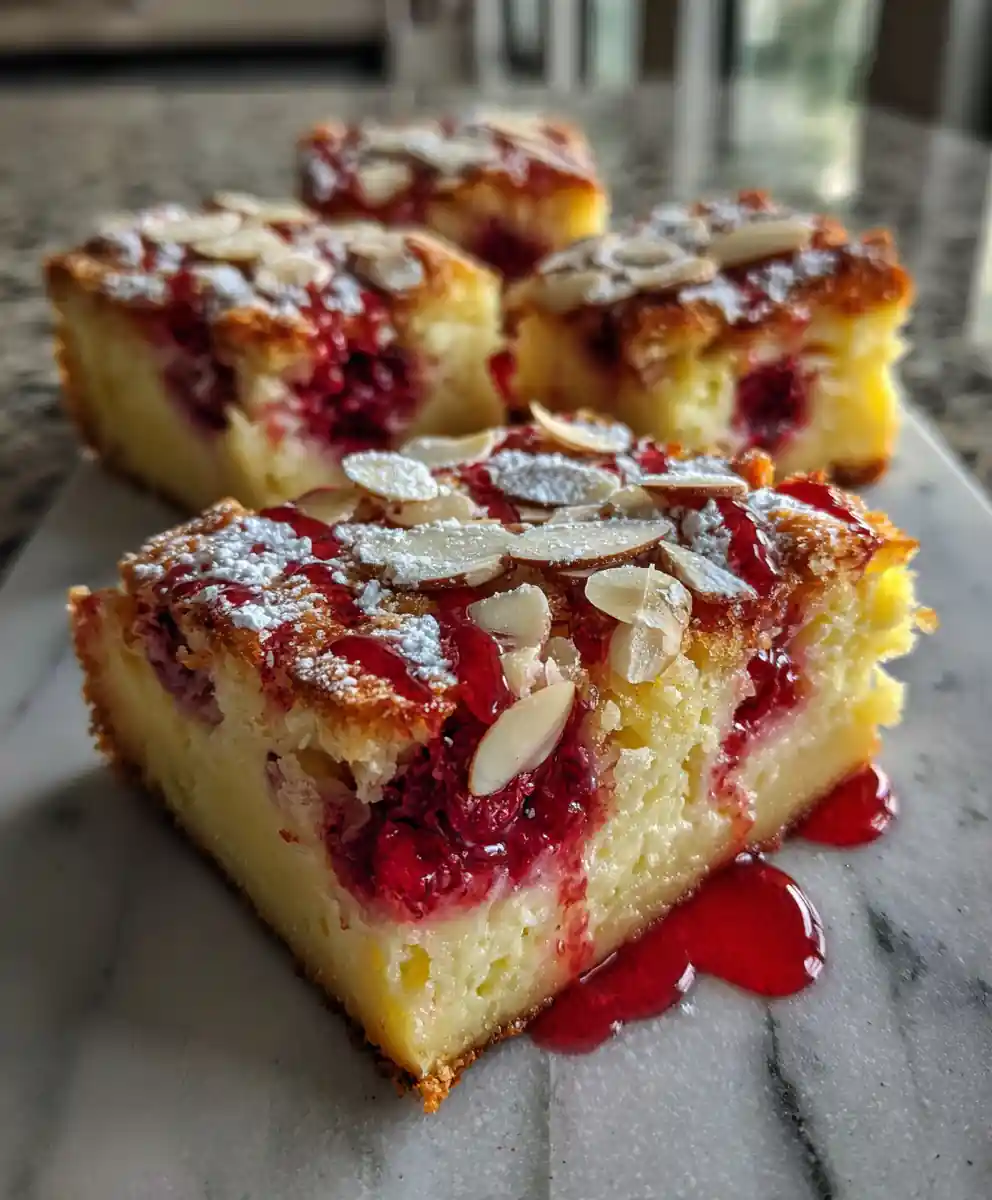 Lemon Cream Cheese Dump Cake with Raspberry Swirl