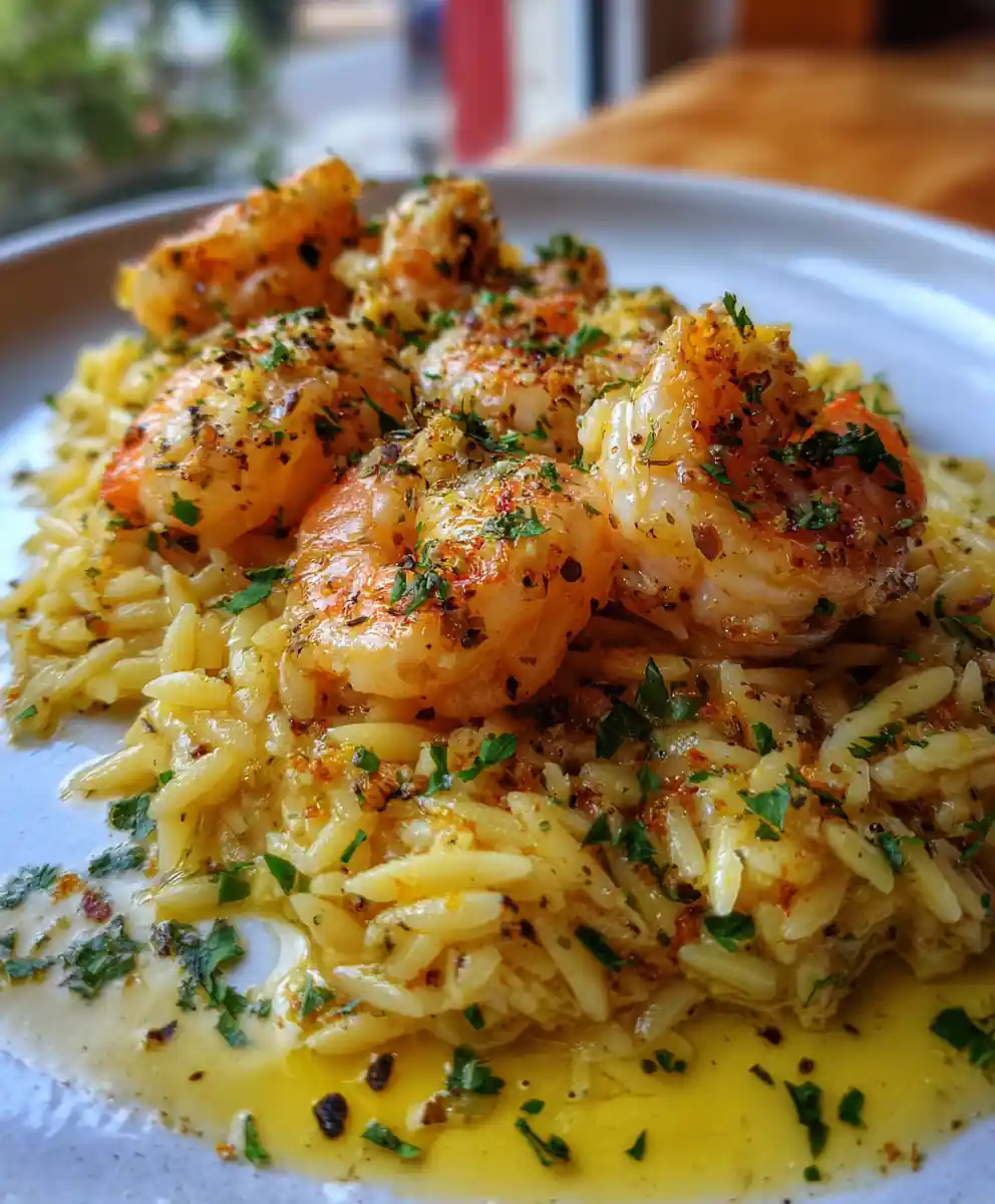 Lemon Garlic Shrimp Orzo with Toasted Lemon Herb Crumb