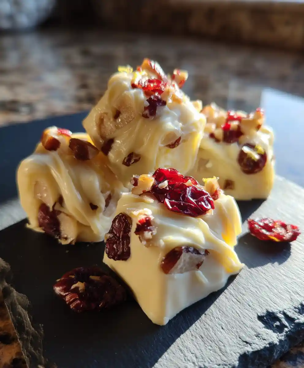 Lemon Ginger Swirled White Chocolate Cranberry Pecan Clusters