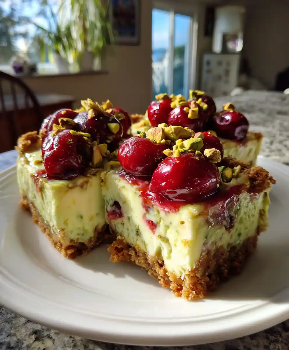 Marbled Pistachio Cherry Cheesecake Bars