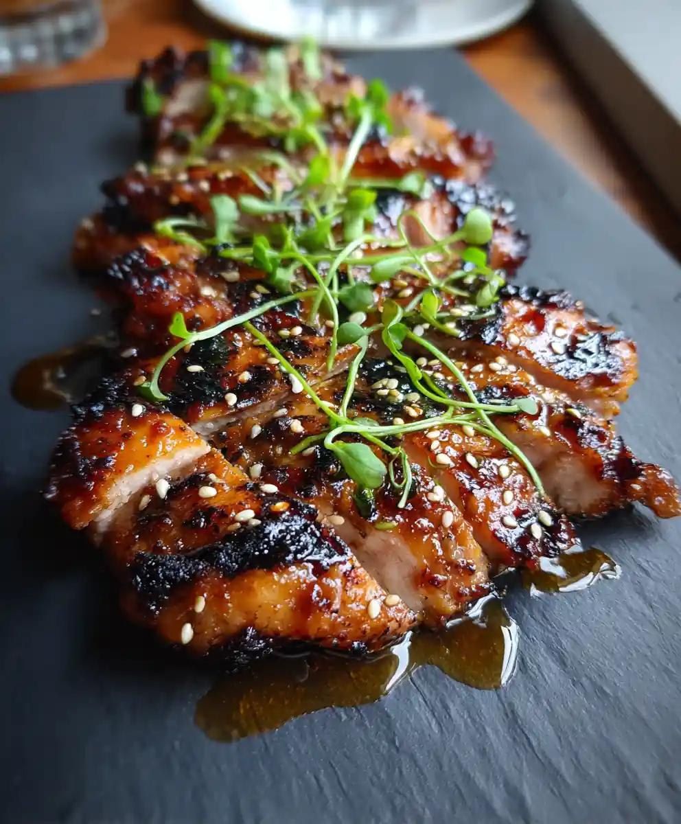 Miso Ginger Glazed Grilled Chicken with Charred Sesame Drizzle