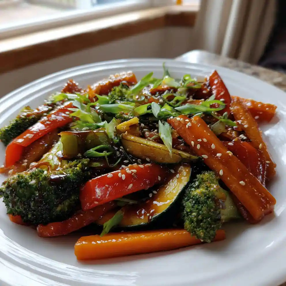 Miso Maple Glazed Sautéed Vegetables with Sesame Crunch