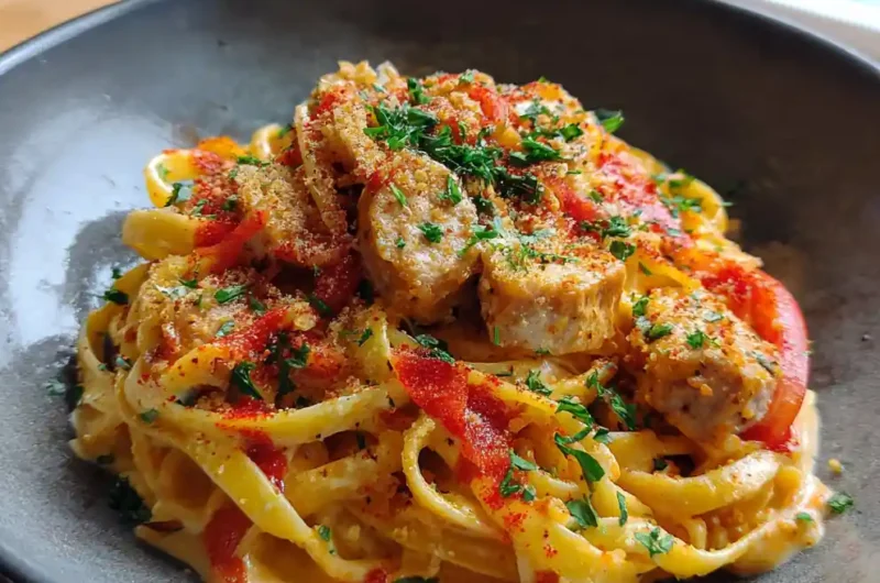 One Pot Creamy Cajun Sausage Pasta With Roasted Red Pepper Swirl 1767810000.0215688