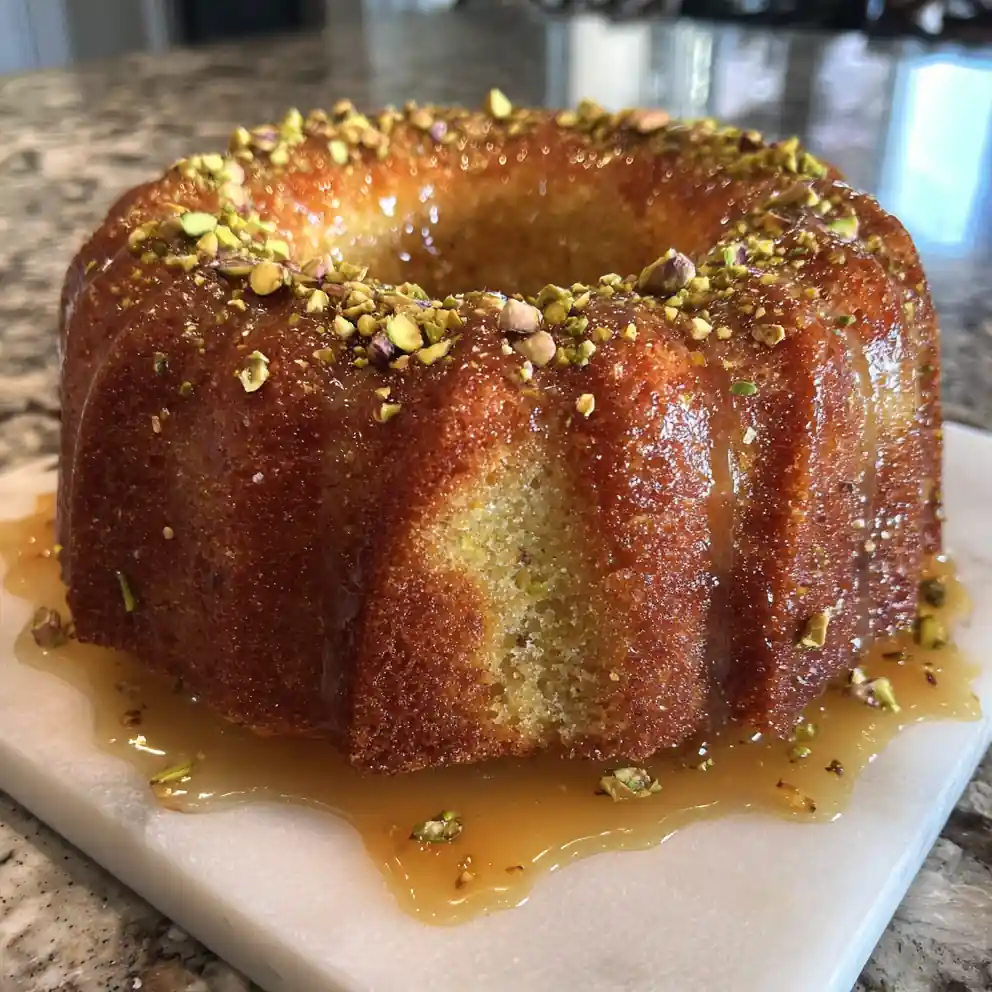 Orange Blossom Rosewater Glazed Baklava Bundt Cake
