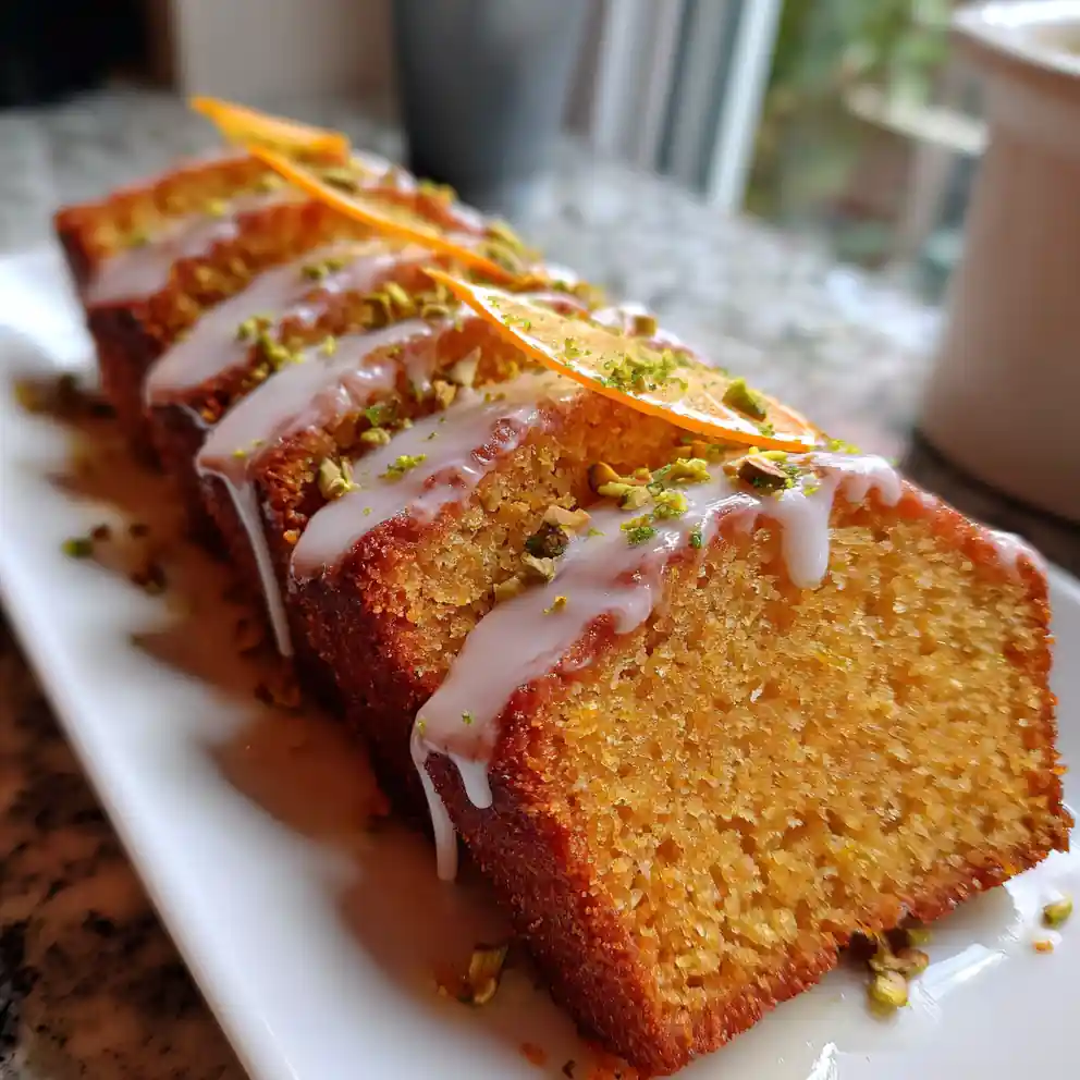 Orange Cardamom Glazed Cardamom Cake with Toasted Pistachio