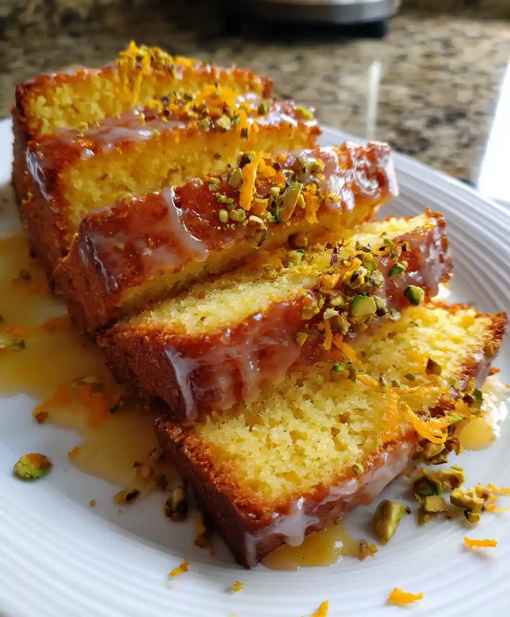 Orange Cardamom Glazed Cardamom Cake with Toasted Pistachio