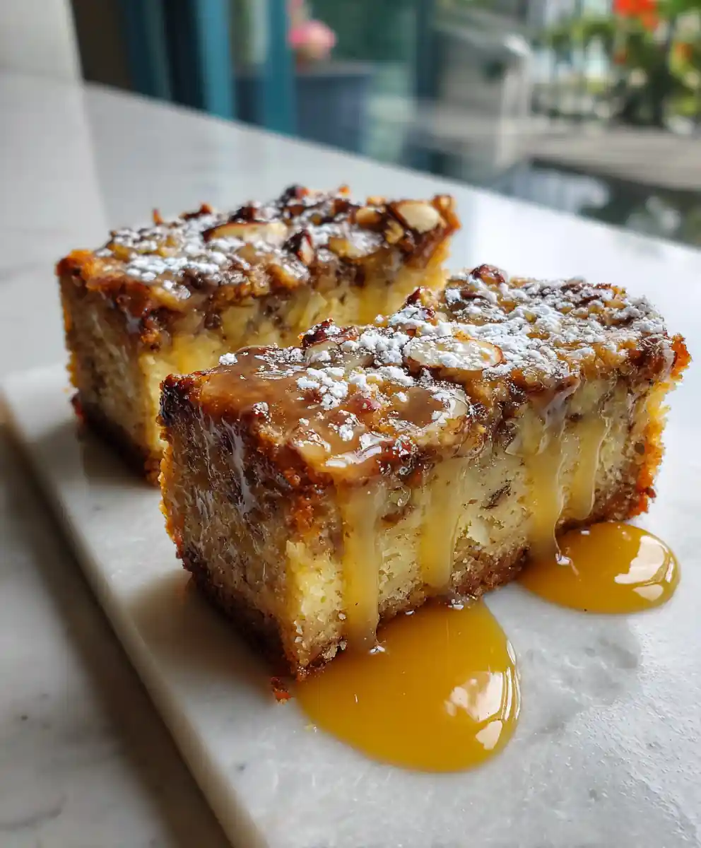 Orange Infused Fruit Cake Cheesecake Bars with Apricot Glaze