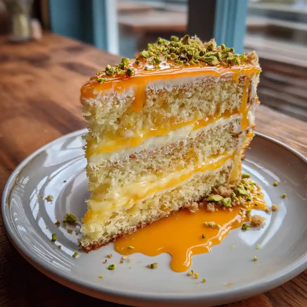 Orange Infused Italian Cream Cake with Pistachio Crumble
