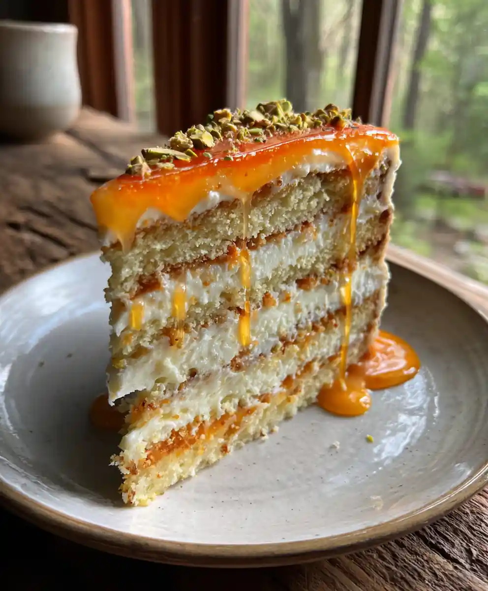 Orange Infused Italian Cream Cake with Pistachio Crumble