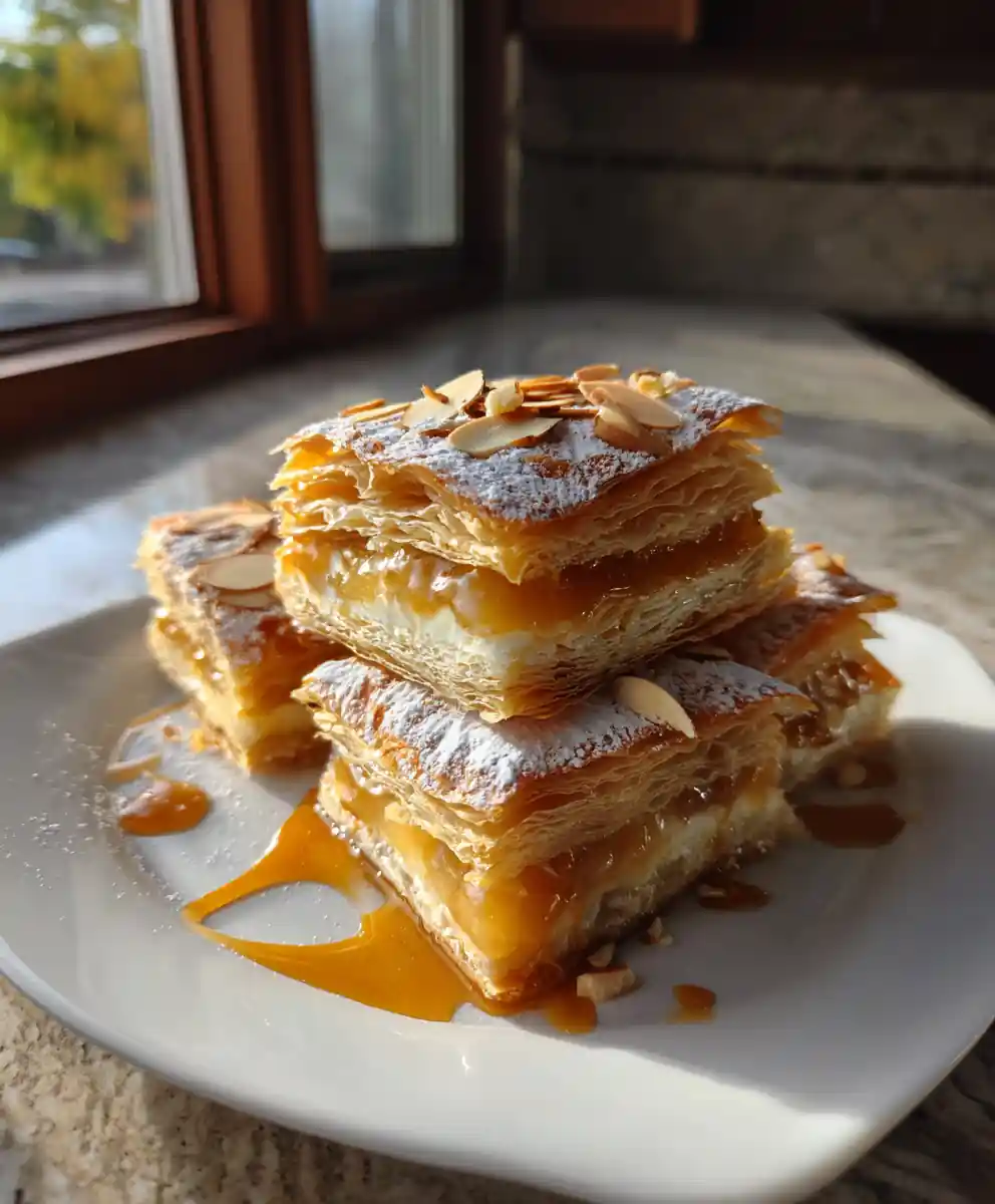 Orange Zest Caramel Vanilla Custard Puff Pastry Cake