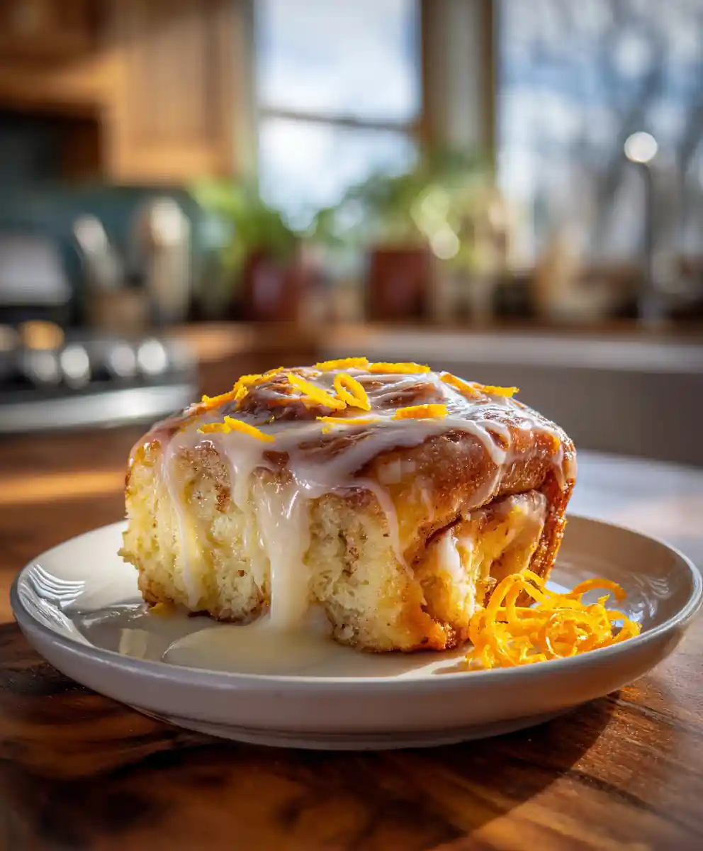Orange Zest Glazed Cinnamon Roll Cake with Cream Cheese Swirl