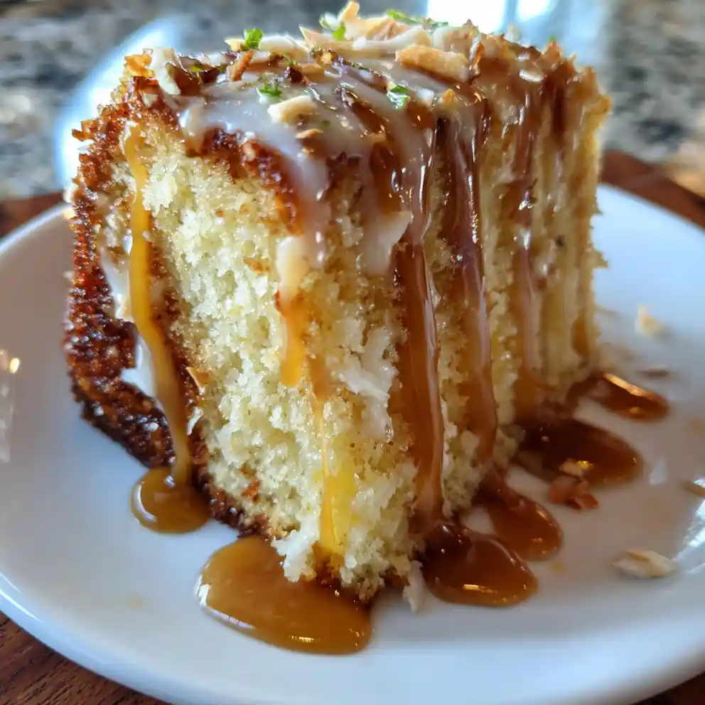 Pineapple Coconut Caramel Swirl Cake
