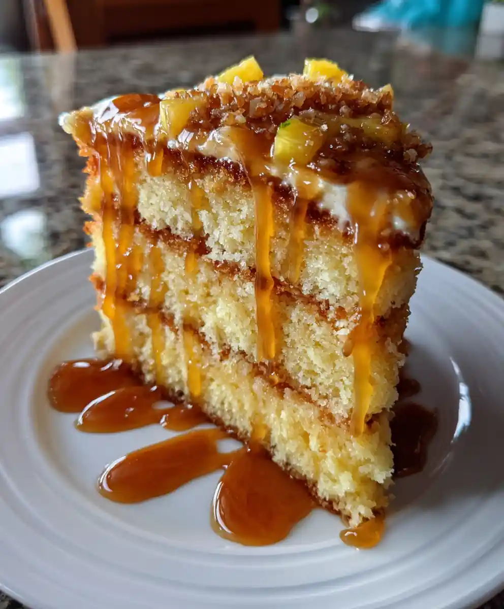 Pineapple Coconut Caramel Swirl Cake