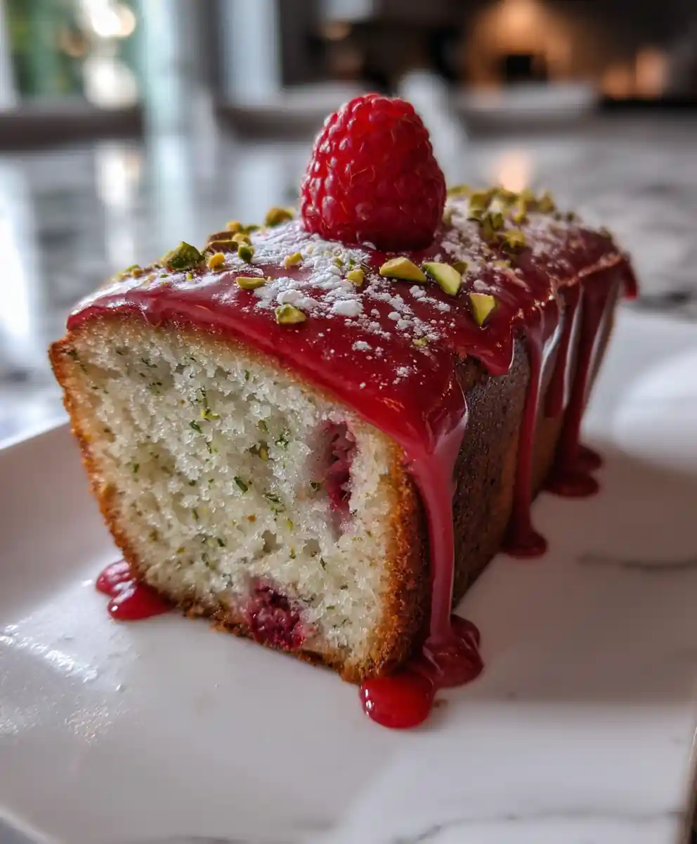 Pistachio Raspberry Dream Cake with Glossy Glaze