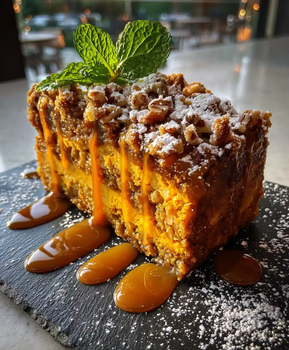 Pumpkin Crumble Cake with Cardamom Caramel Swirl