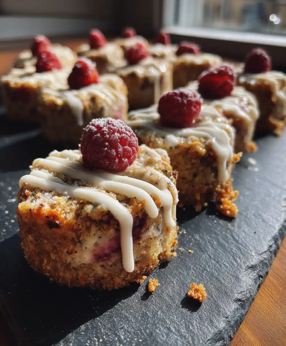 Raspberry Cream Cheese Bites with Pistachio Crust and White Chocolate Drizzle