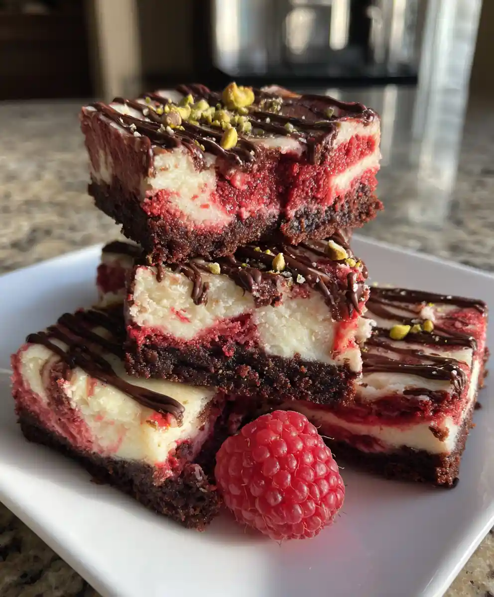 Red Velvet Cheesecake Brownies with Raspberry Swirl