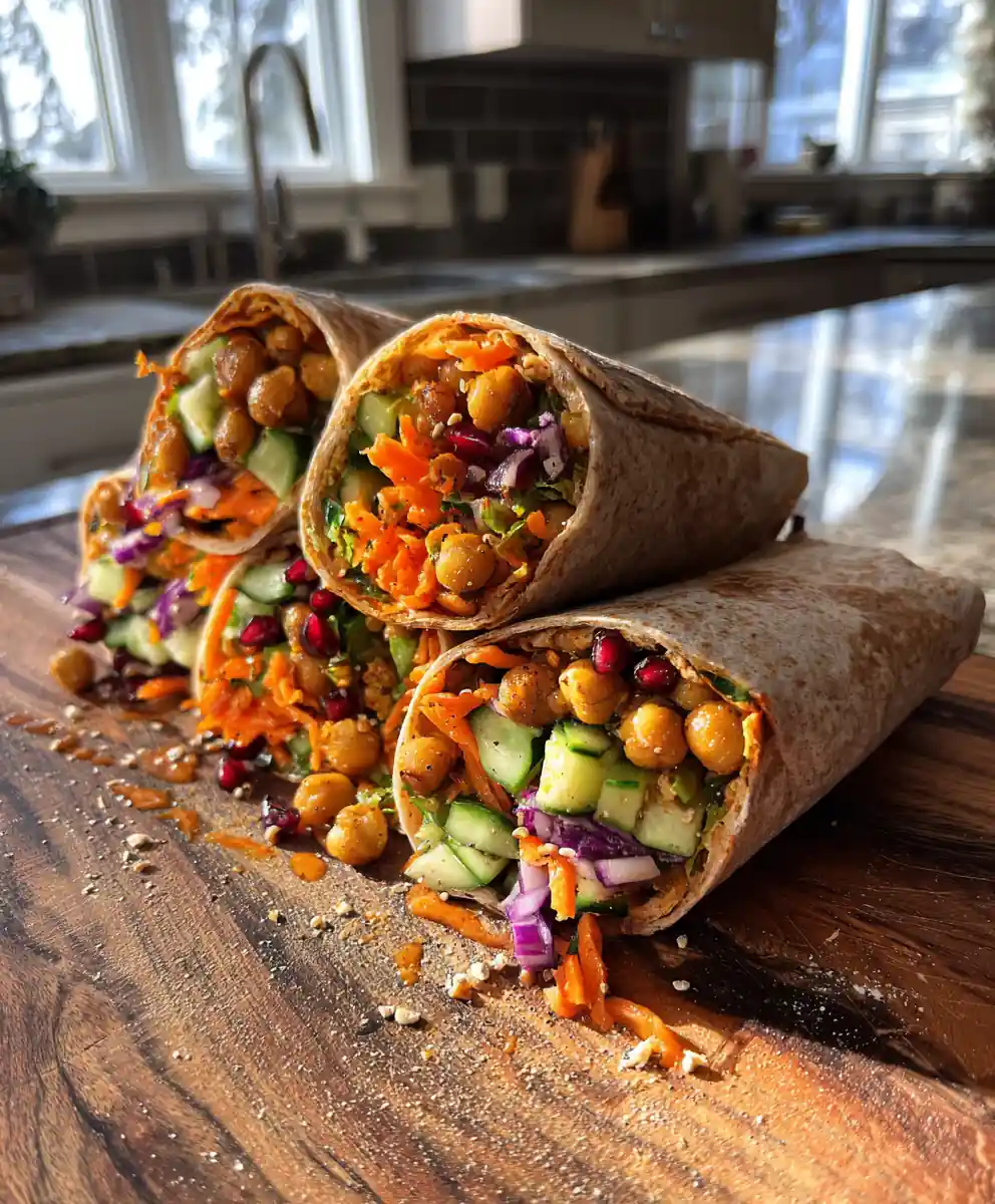 Roasted Cumin Chickpea Salad Wraps with Pomegranate Tahini Drizzle