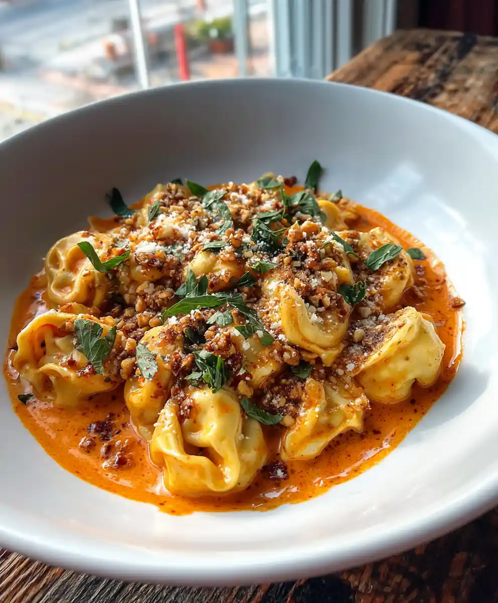 Roasted Red Pepper Swirl Tortellini in Creamy One Pan Sauce