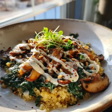 Skillet Spinach Mushroom Quinoa With Creamy Lemon Garlic Cashew Swirl 1767847740.7046874
