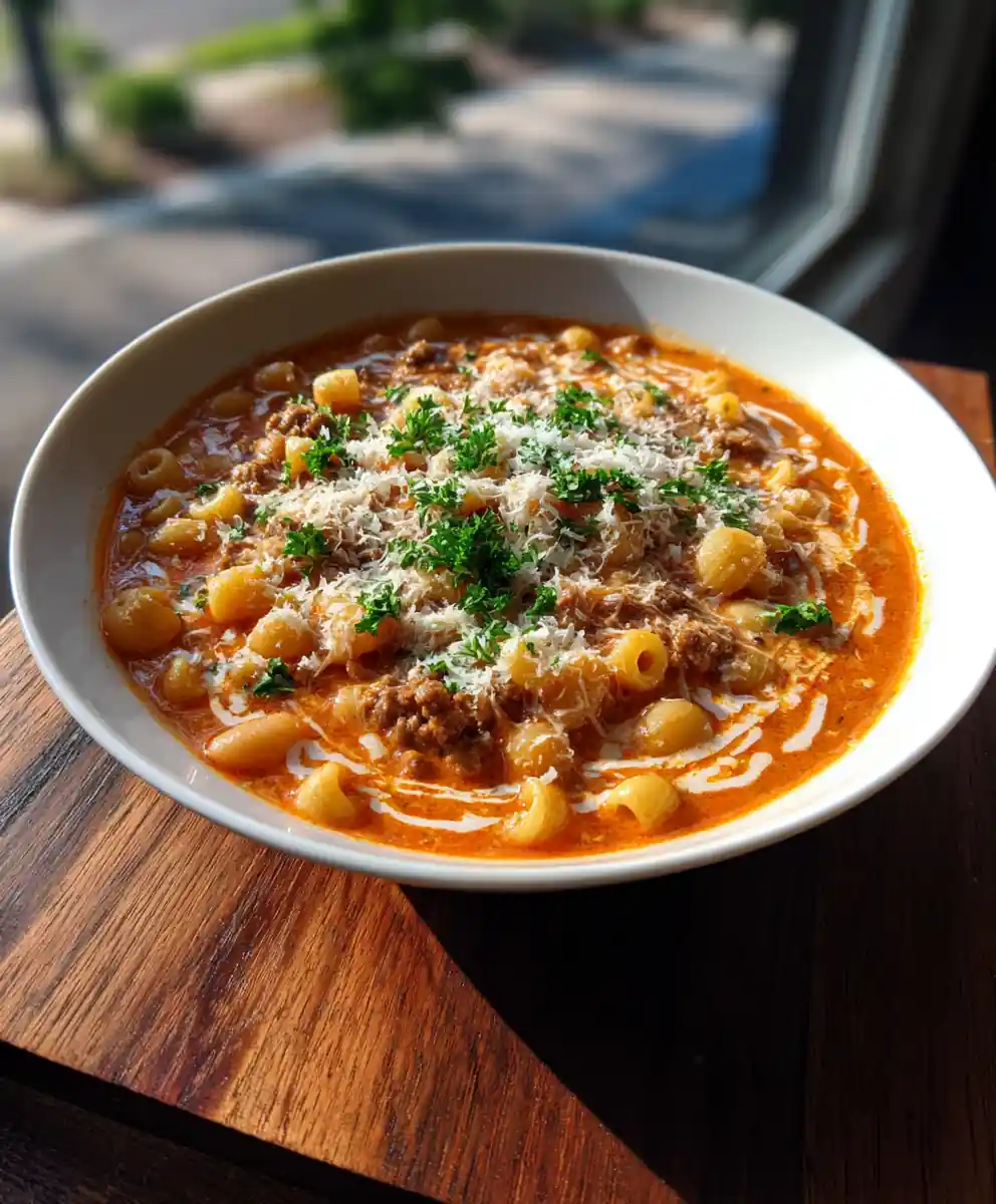 Slow Cooker Pasta Fagioli with Roasted Red Pepper Cream Swirl