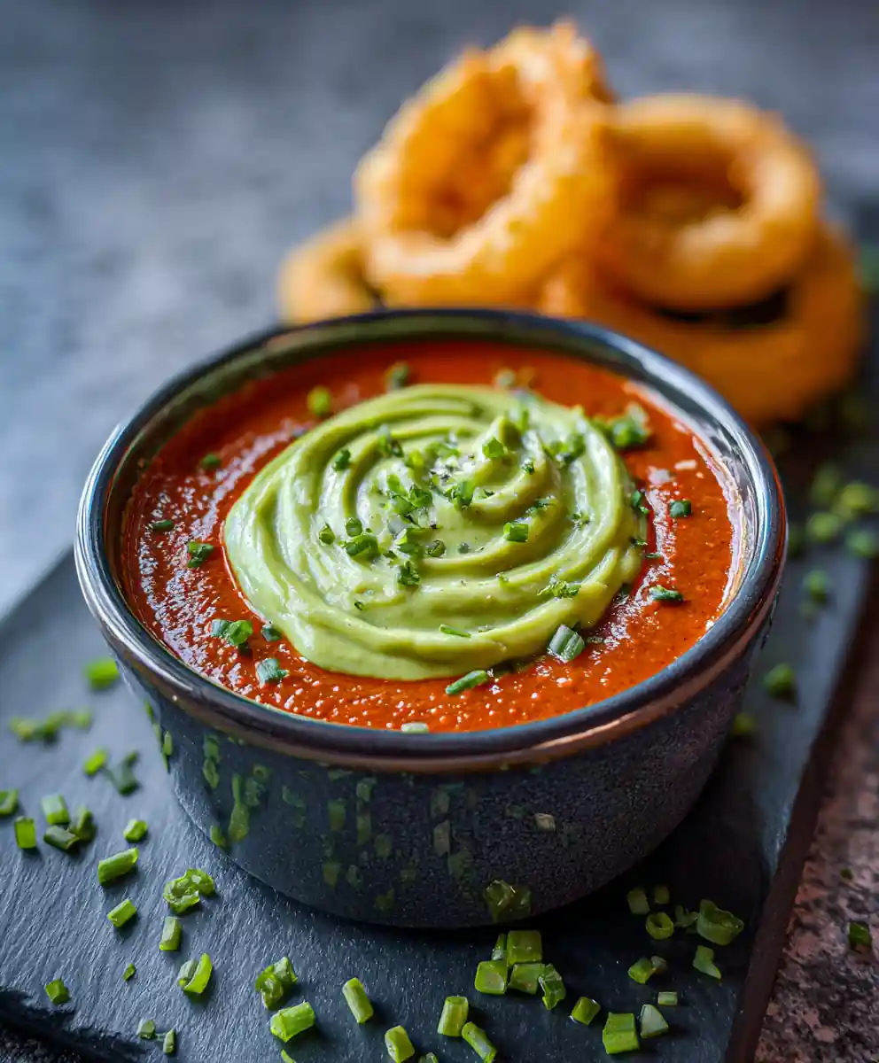 Smoky Chipotle Blooming Onion Sauce with Avocado Cream Swirl