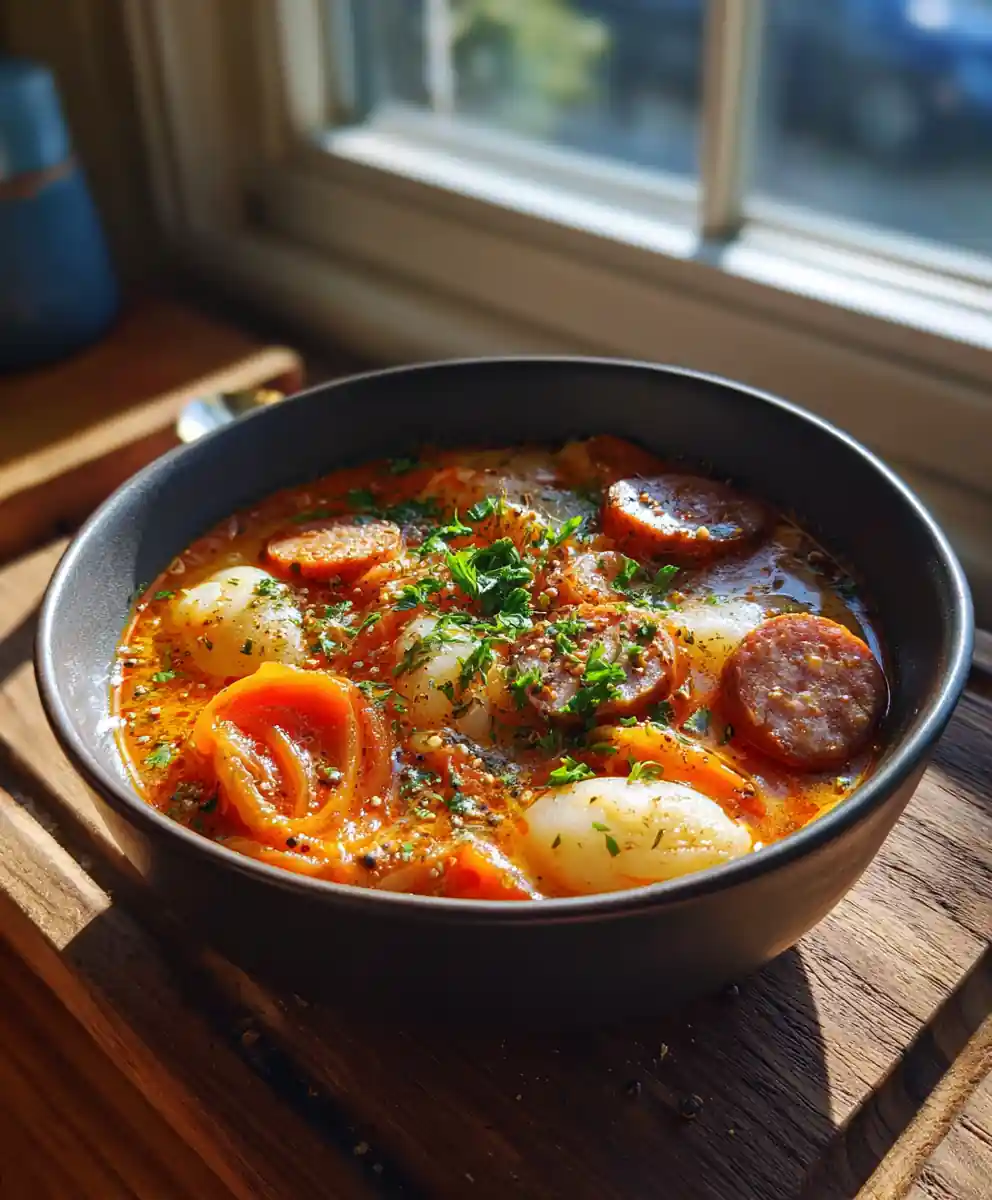 Smoky Red Pepper Cream Swirl Chicken Sausage White Bean Soup