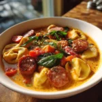 Spiced Chicken Sausage Tortellini Soup With Sun Dried Tomato Cream Swirl 1767846155.7064714