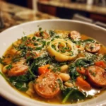 Spiced Chicken Sausage White Bean Spinach Soup With Garlic Cream Swirl 1767850753.7829227