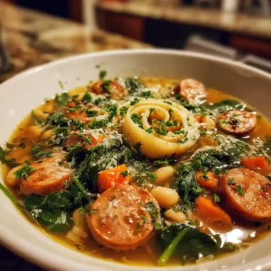 Spiced Chicken Sausage White Bean Spinach Soup With Garlic Cream Swirl 1767850753.7829227