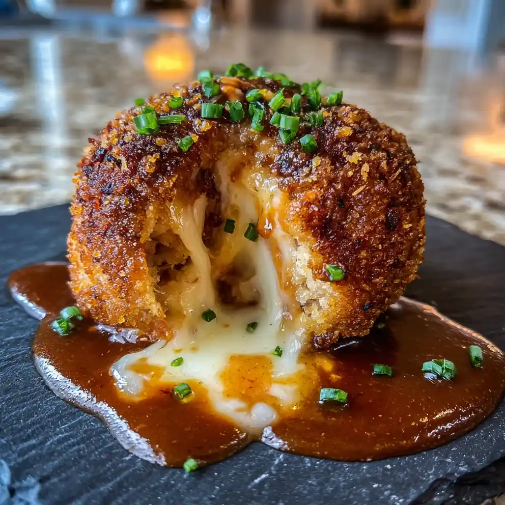 Spicy Thousand Island Reuben Balls with Melted Mozzarella Onion Center