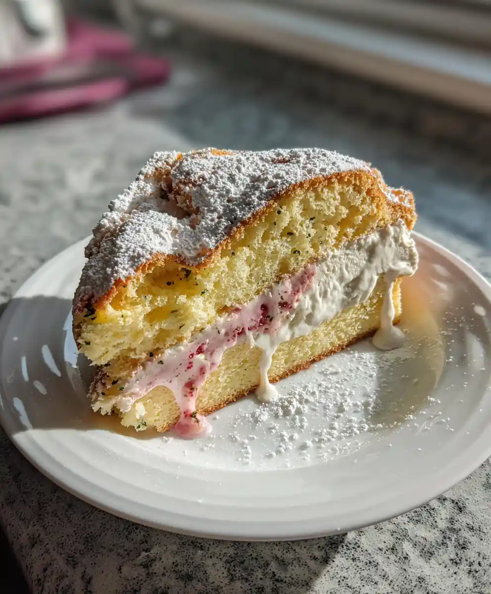 Strawberry Custard Cake with Basil Infused Cream Filling