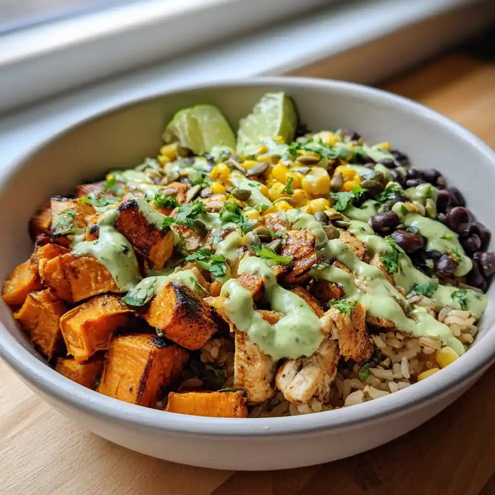Sweet Potato Burrito Bowl with Chipotle Lime Crema
