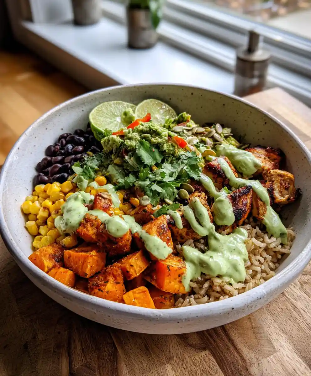 Sweet Potato Burrito Bowl with Chipotle Lime Crema