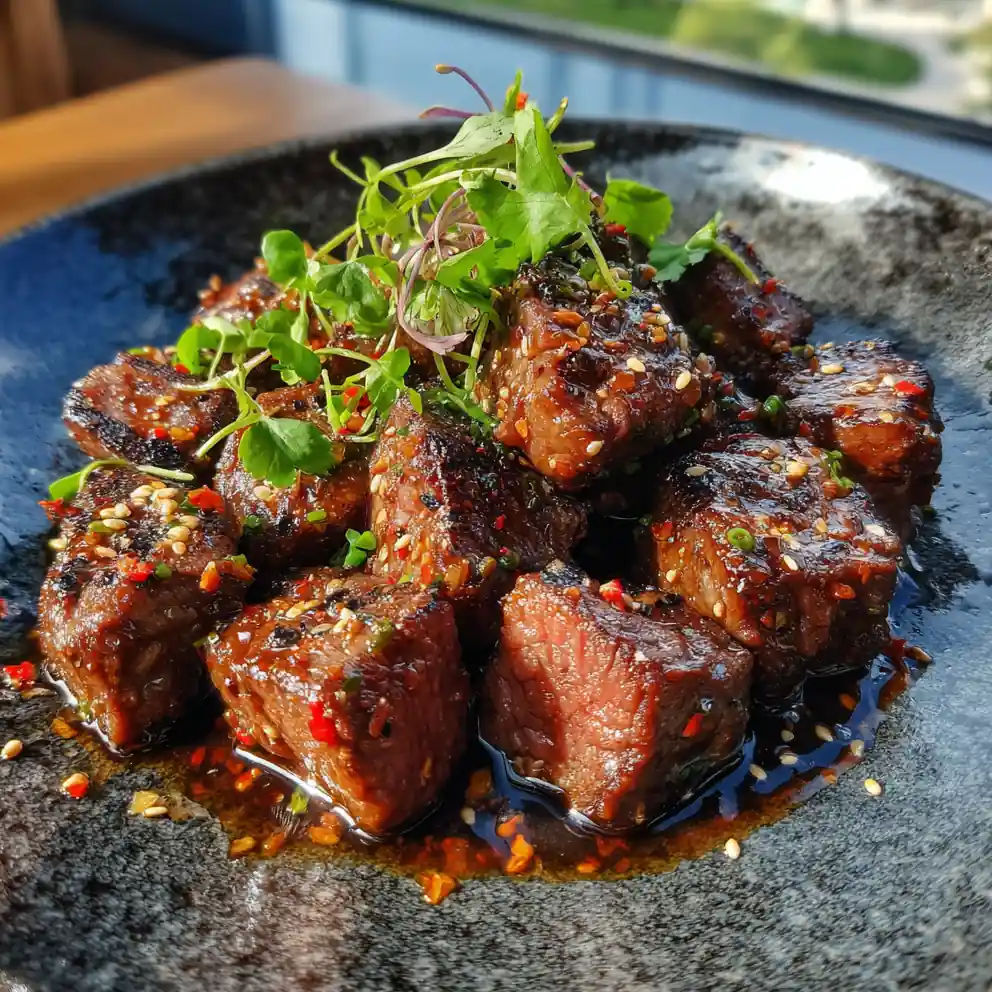 Szechuan Peppercorn Garlic Butter Steak Bites with Soy Ginger Drizzle