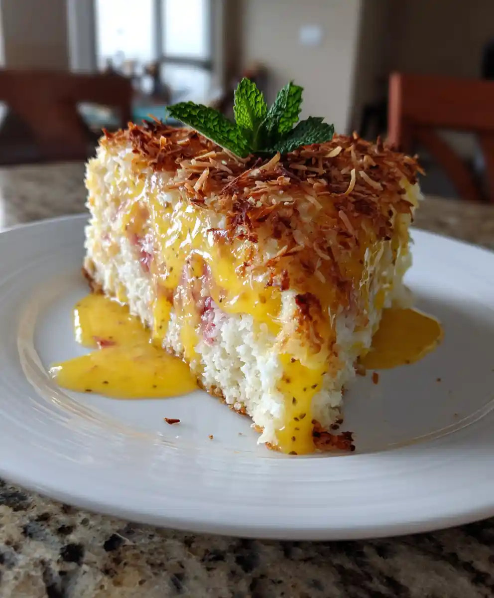 Tropical Coconut Cake with Passionfruit Swirl