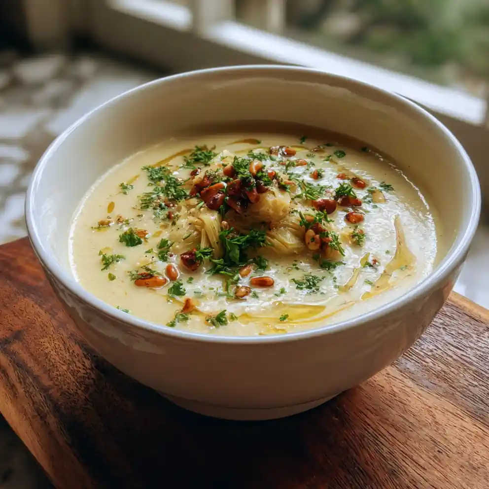 Tuscan Artichoke Soup with Bright Lemon Olive Oil Drizzle