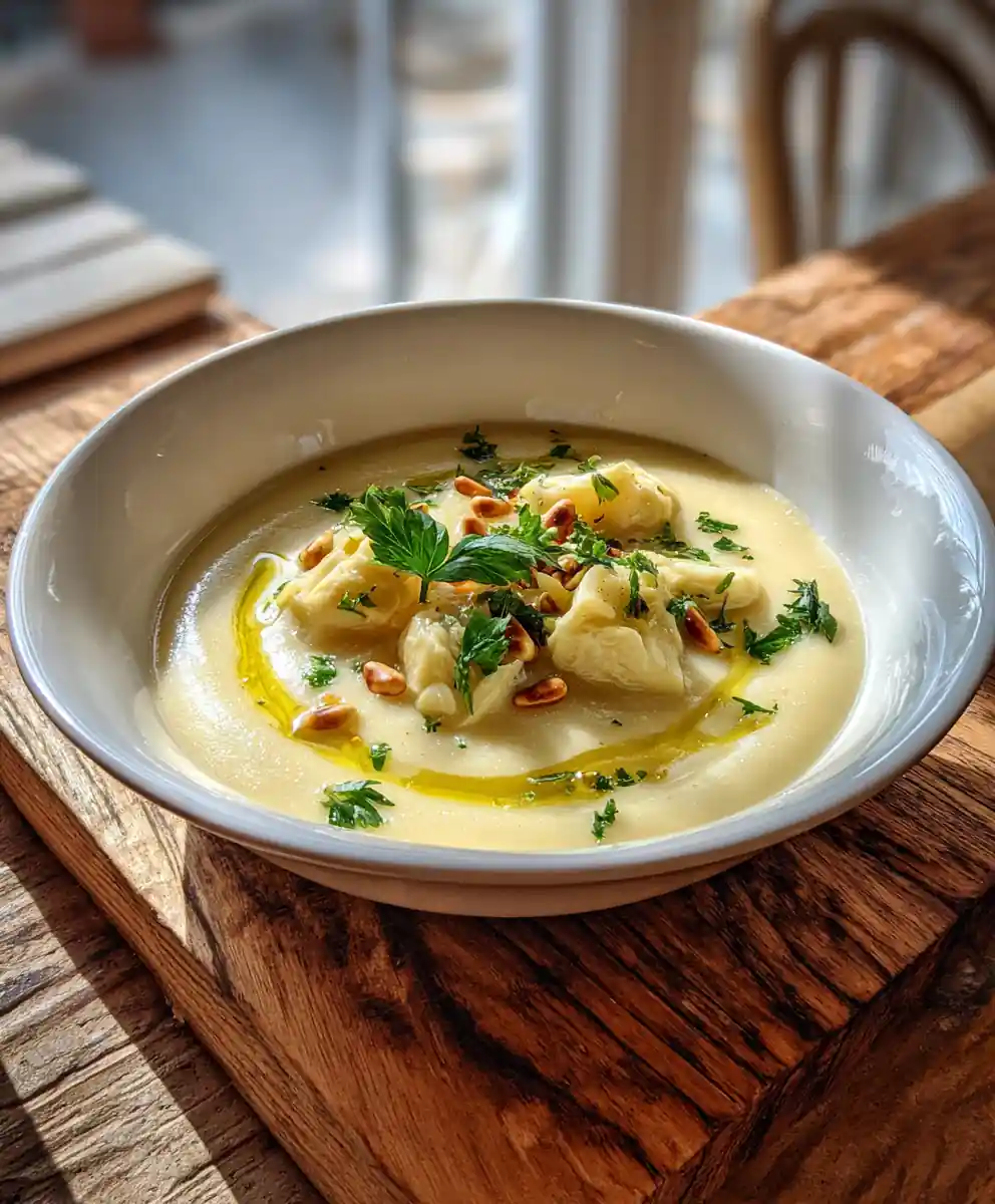 Tuscan Artichoke Soup with Bright Lemon Olive Oil Drizzle