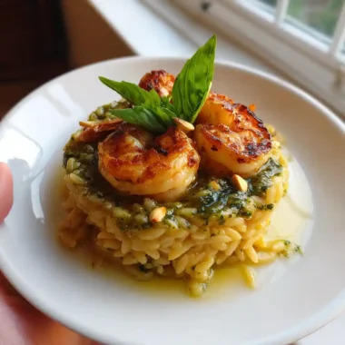 Tuscan Shrimp Over Garlic Orzo With Basil Pistachio Pesto Swirl 1767823287.220267