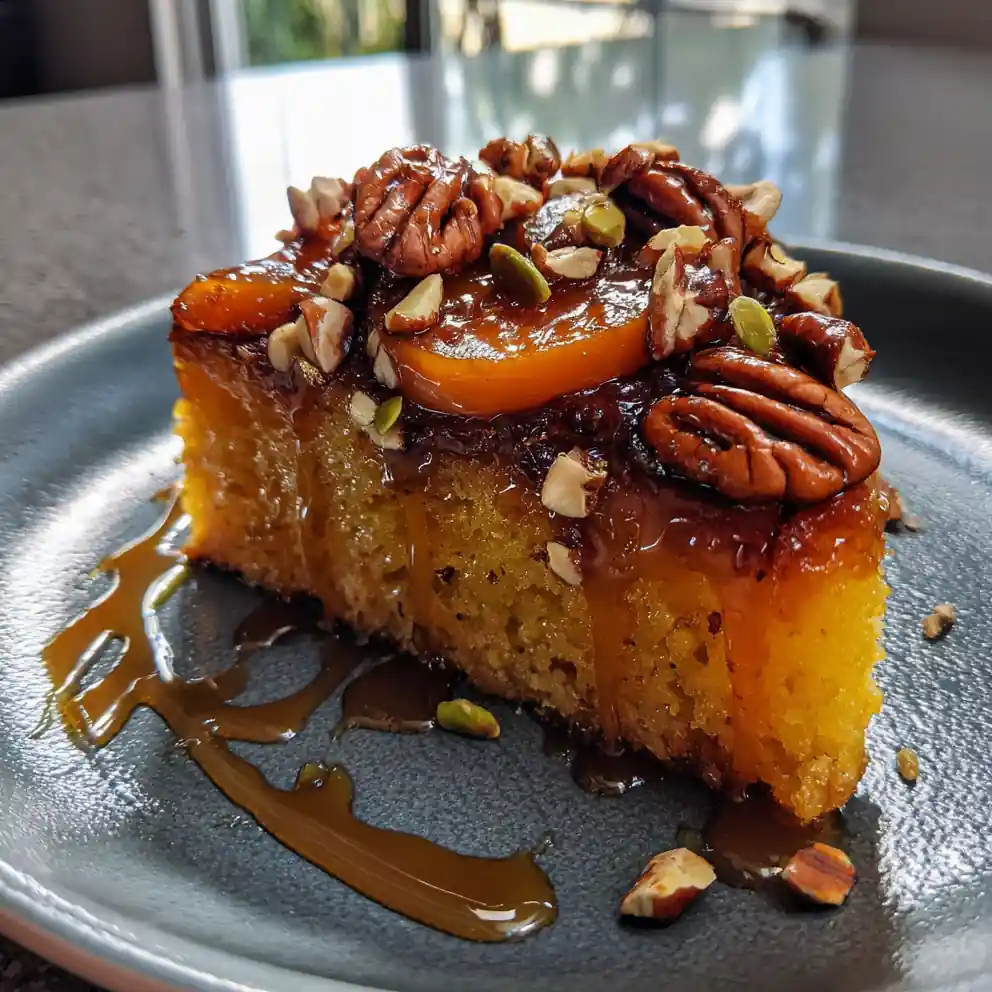 Upside Down Pumpkin Cake with Praline Caramel Swirl