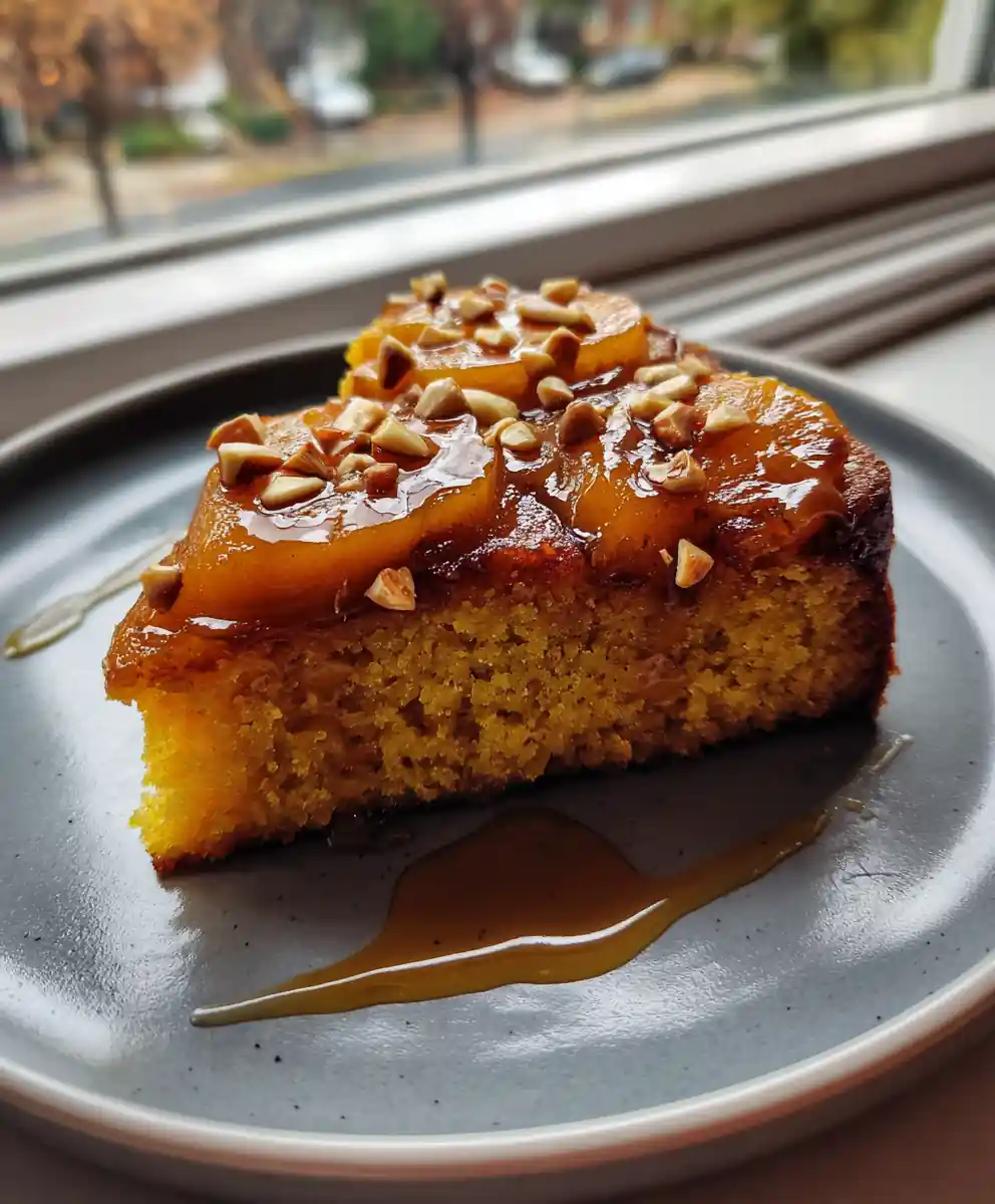 Upside Down Pumpkin Cake with Praline Caramel Swirl