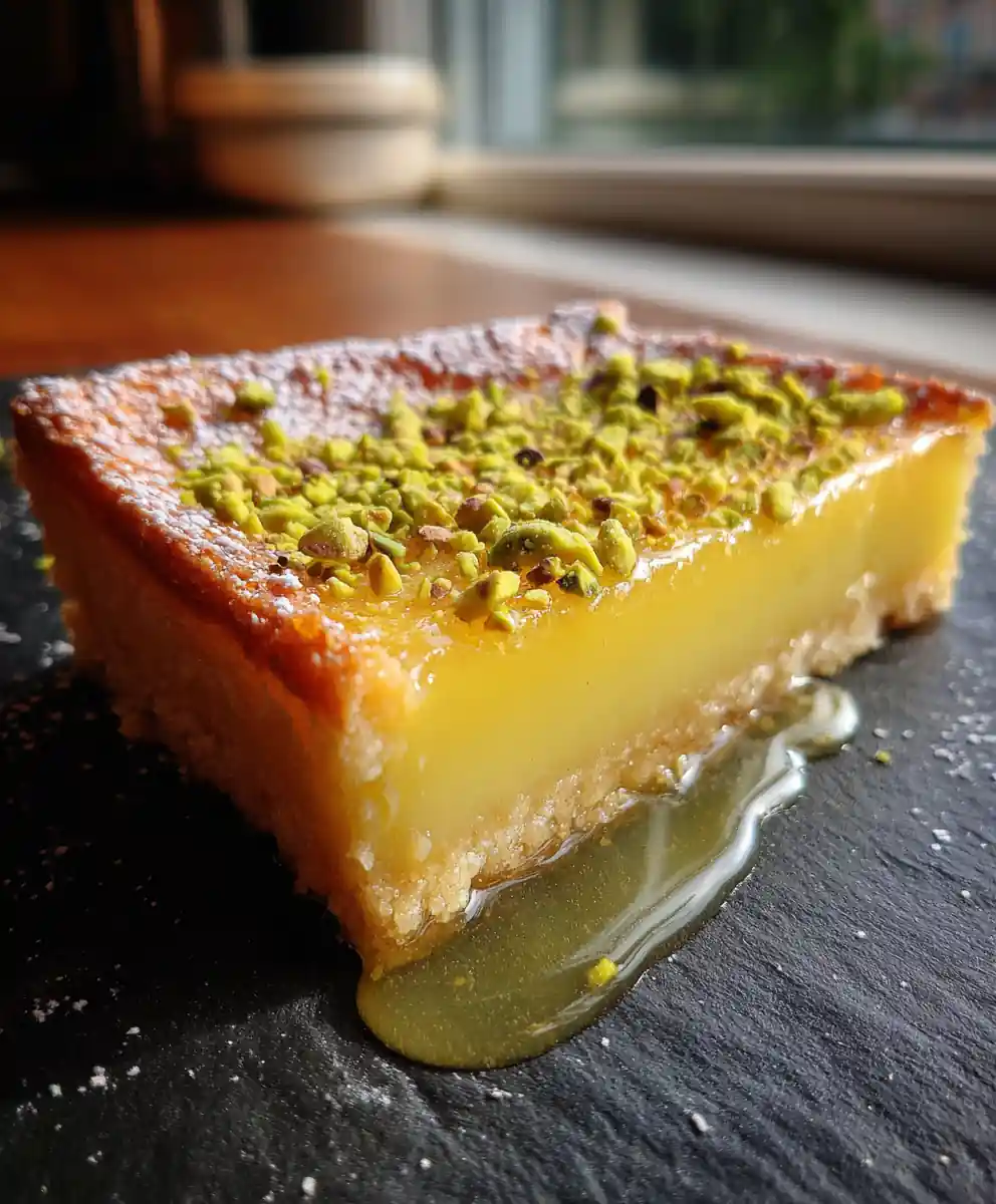 Vanilla Custard Cream Squares with Cardamom Caramel Drizzle