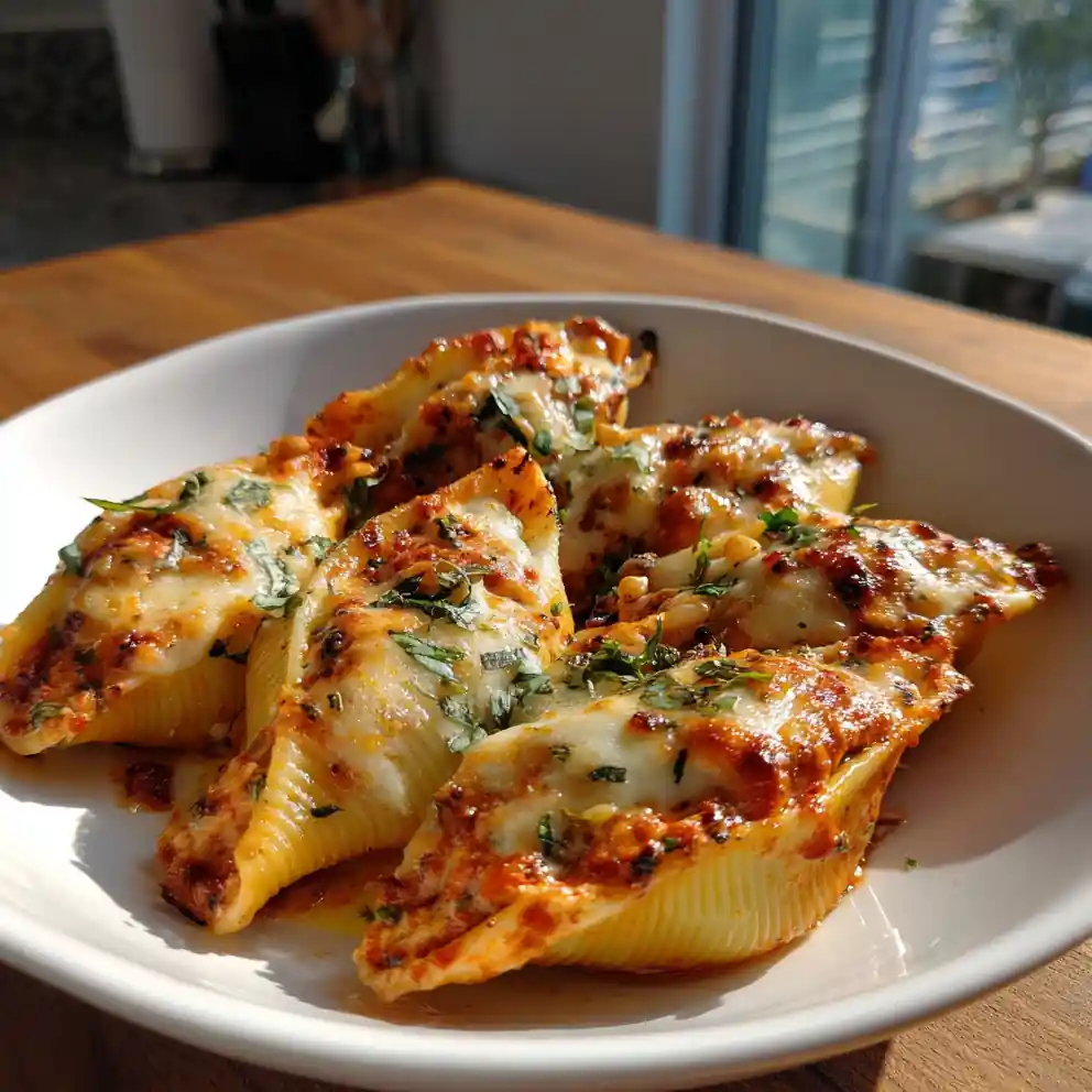 Baked Harissa Ricotta Stuffed Shells With Tomato Basil Sauce